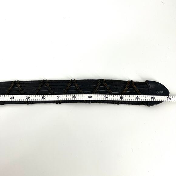 Vintage Brighton Black Leather Woven Belt Silver Buckle Size XL 36 main image 7